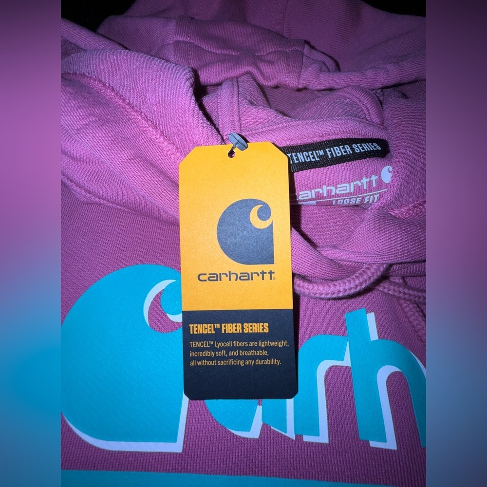 NEW CARHARTT PINK TENCEL™ FIBER SERIES LOOSE FIT GRAPHIC SOFT HOODIE SZ SMALL - Picture 13 of 14